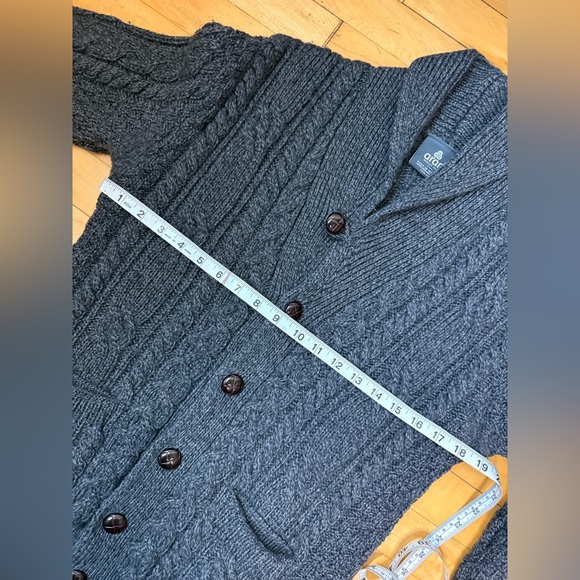 Aran Men’s Shawl Collar Cardigan 100% Merino Wool Sweater Jacket size M button - Picture 11 of 16